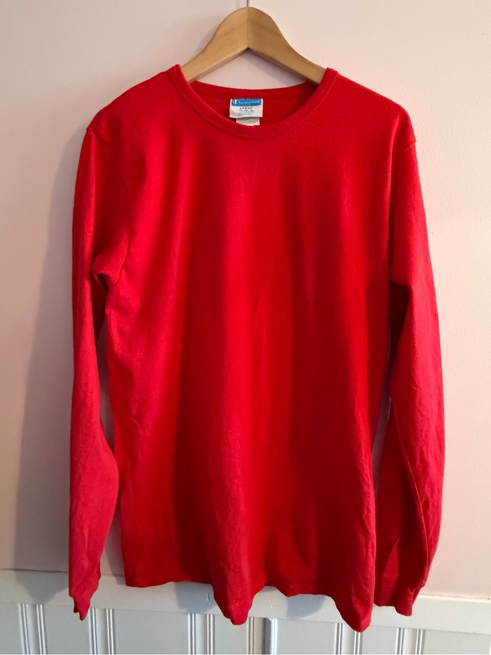 VINTAGE CHAMPION Shirt Medium Adult Red Long Sleeve Tee VTG RARE 🔥 80/90s Blank